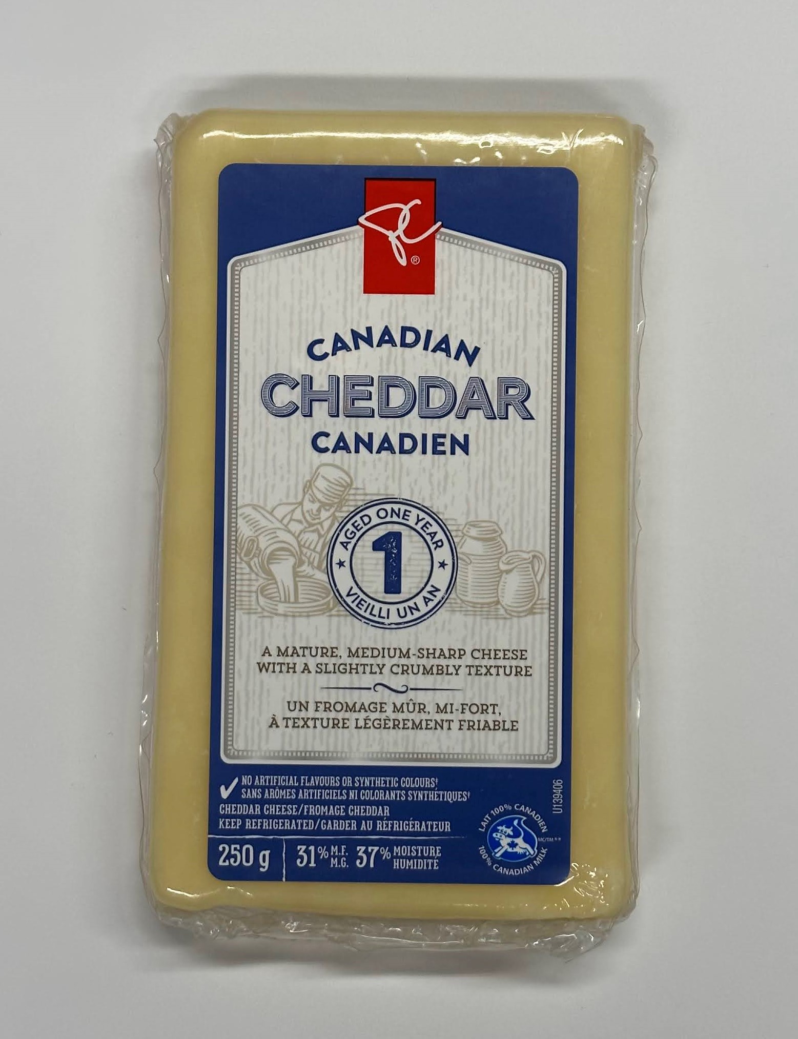 A block of mature cheddar cheese