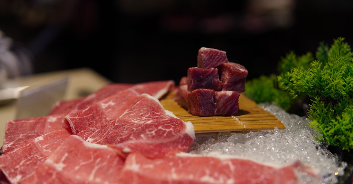 Raw beef on ice