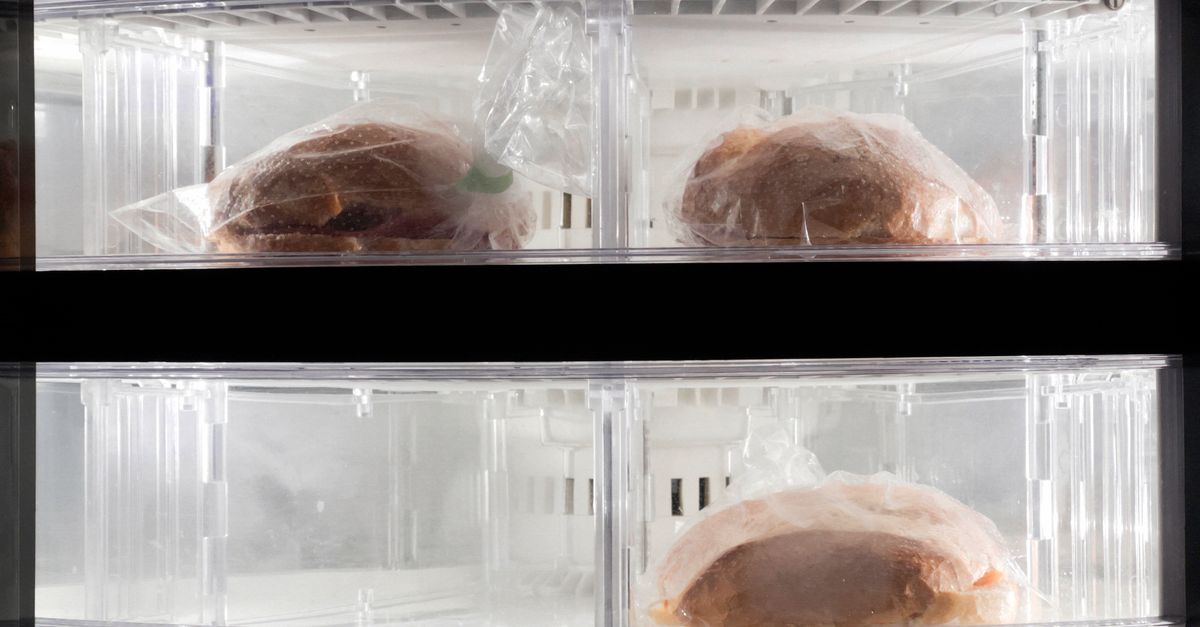 Food stored in a freezer